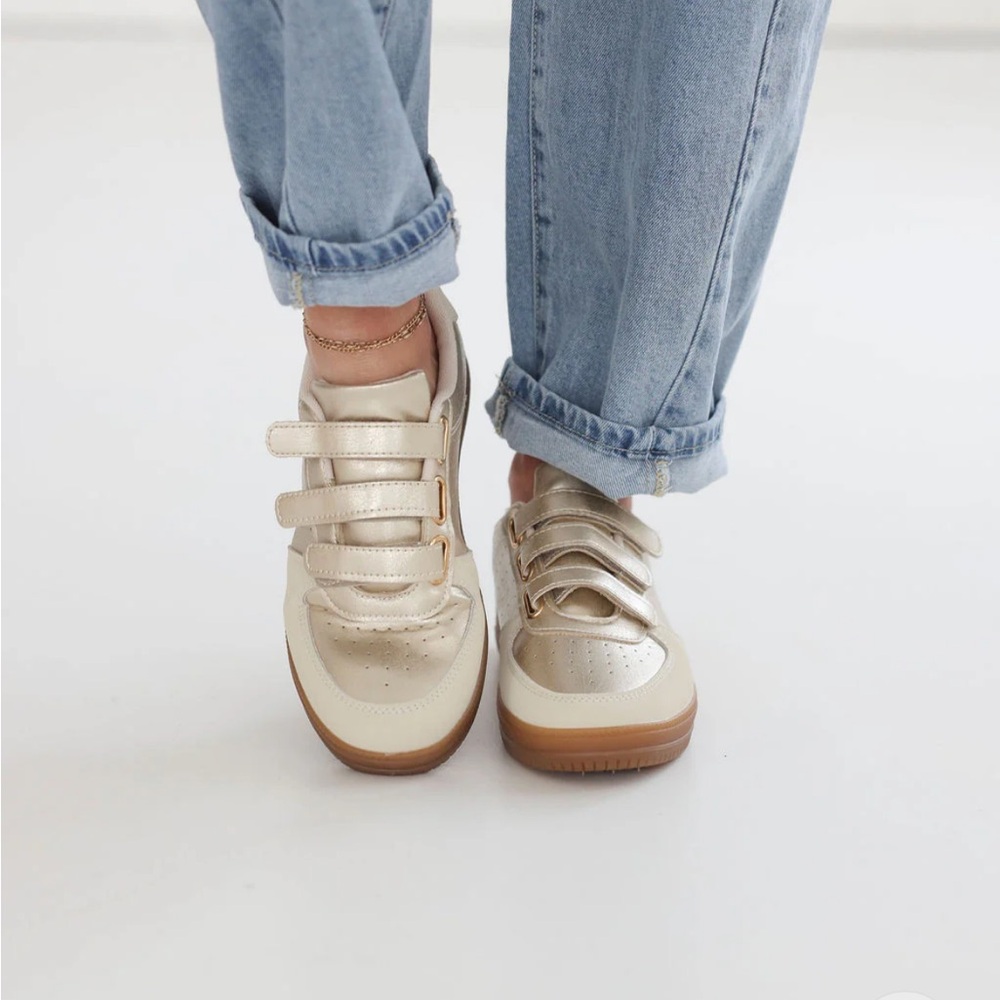 Metallic Gold Velcro Sneaker for Women